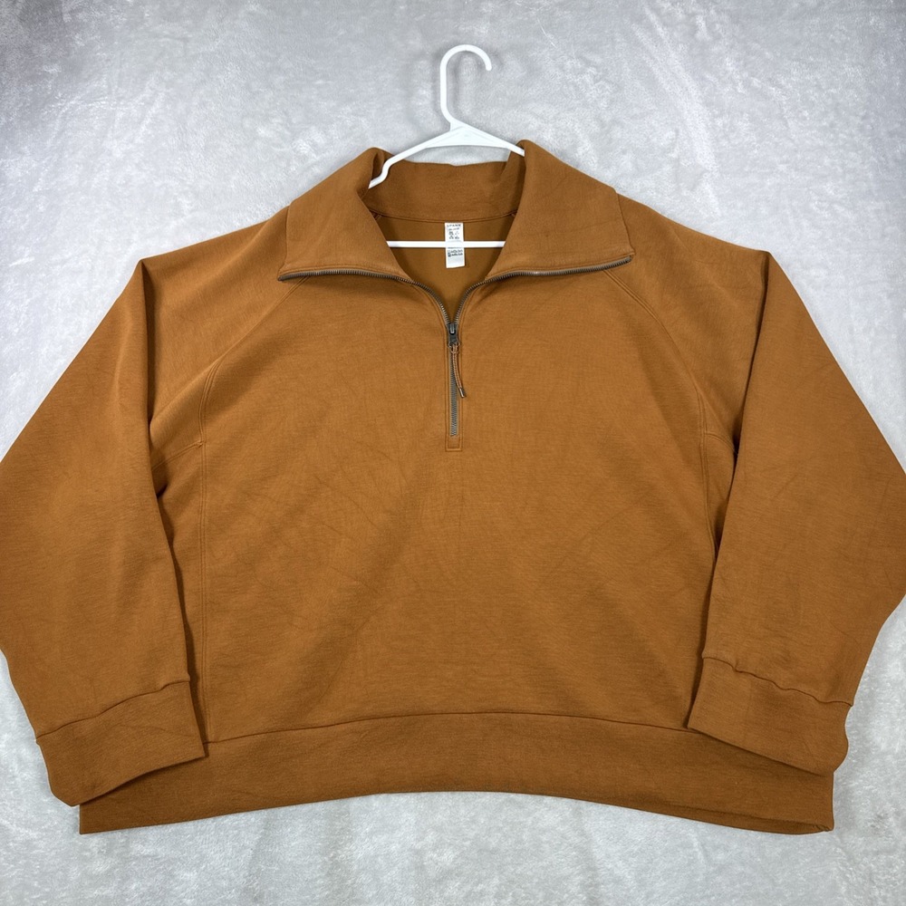 Spanx AirEssential Half Zip Sweatshirt Womens 2X Brown Athleisure Cozy Oversized